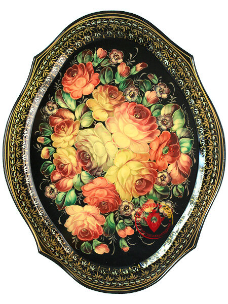 Поднос с росписью "Букет роз на черном" 47*37 см, арт. А-3.12