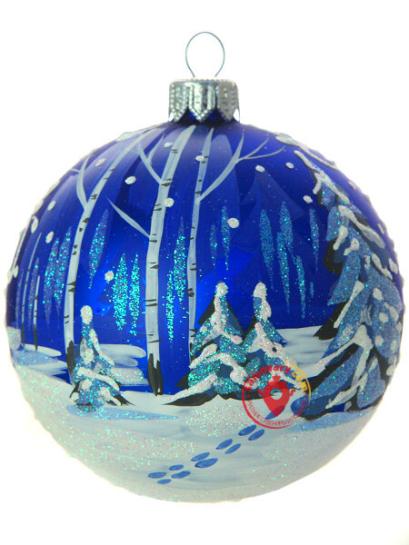 Новогодняя игрушка шар "Зимний лес" d 80 мм