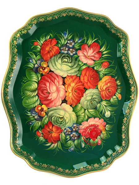 Поднос "Цветы на зеленом", фигурный, арт. 8183
