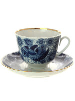 Чашка с блюдцем чайная форма Весенняя рисунок Кобальтовое кружево ИФЗ